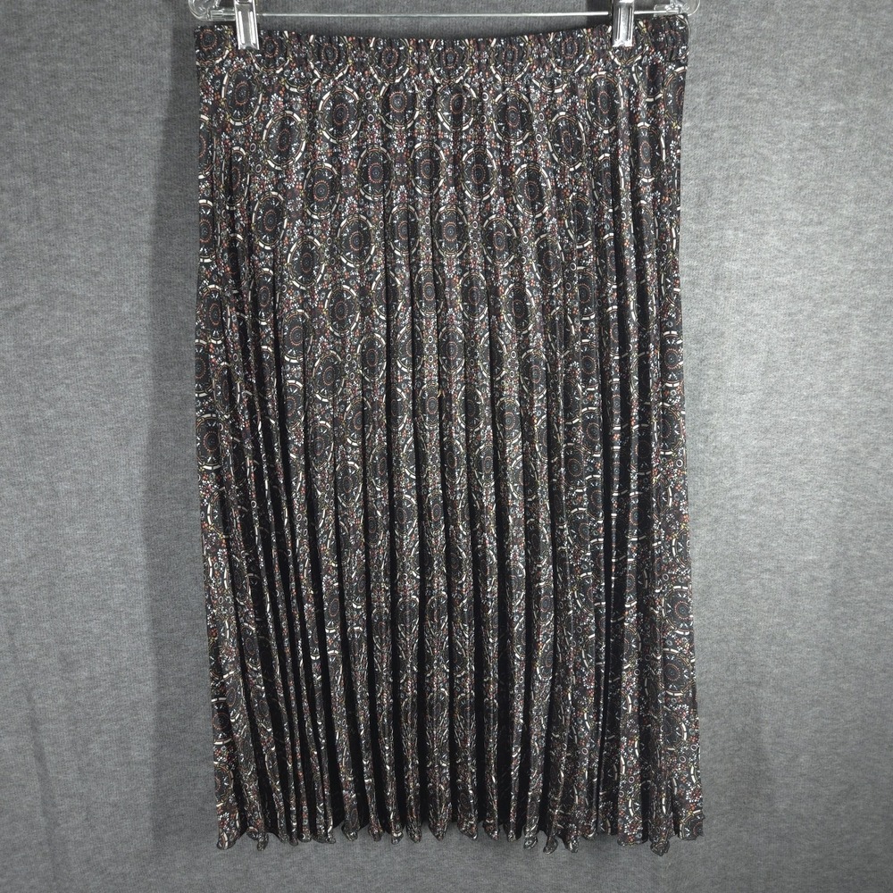 Max Studio Boho Pleated‎ Midi Skirt Floral Medallion Print Elastic Waist L